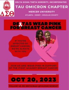 pink ribbon on flyer that says deltas wear pink for breast cancer