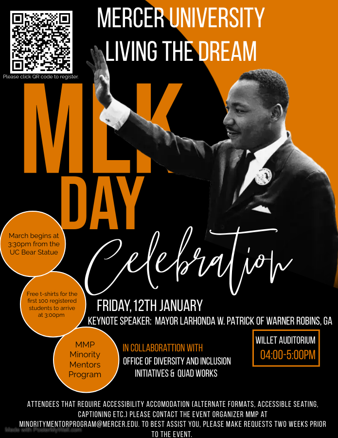 flyer says Mercer University Living the Dream MLK Day Celebration