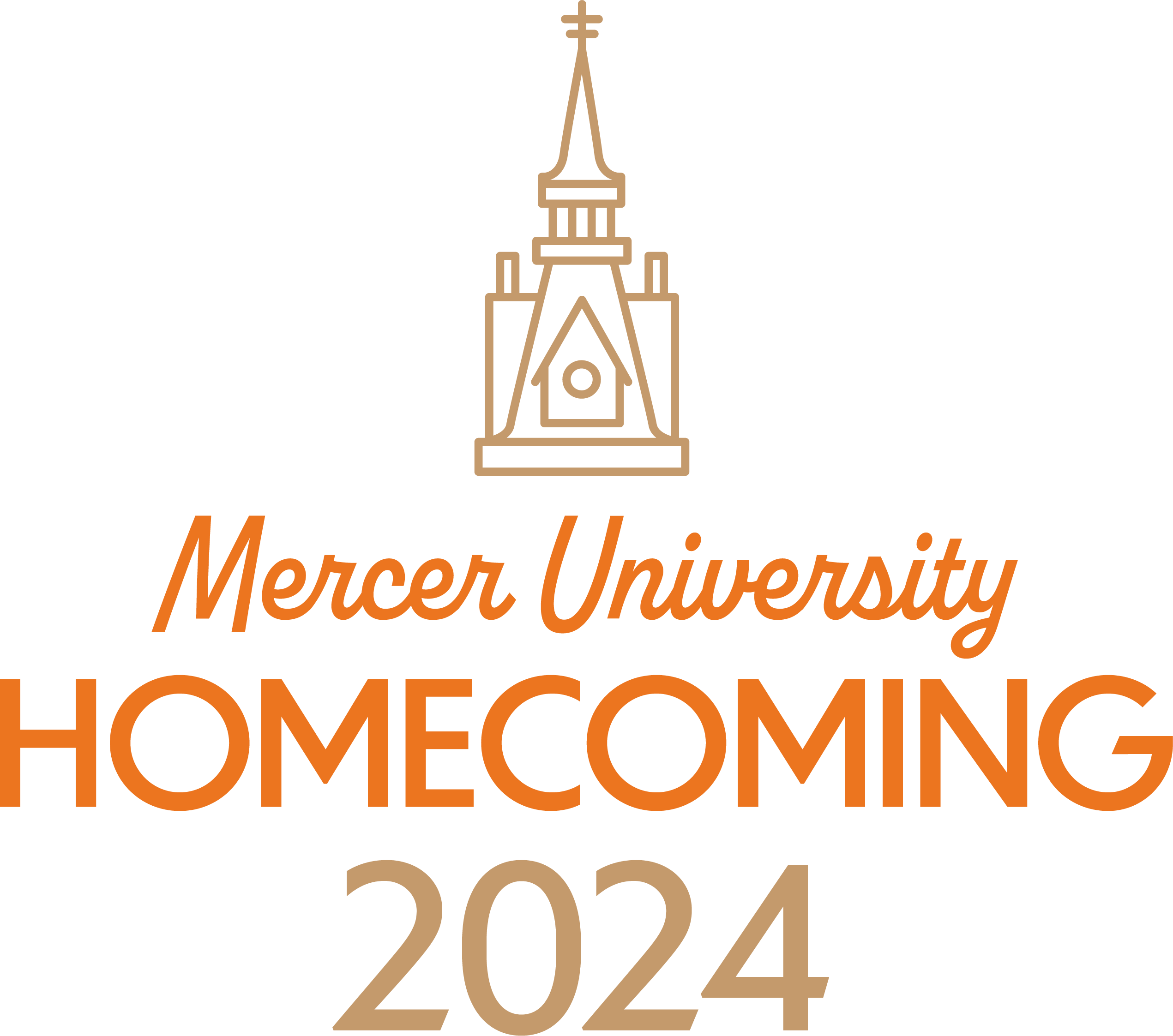 Graphic featuring a drawing of the administration building's spires with the words Mercer University Homecoming 2024 beneath them.