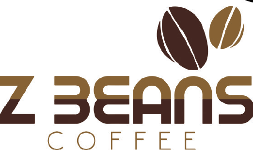 Brown logo featuring two coffee beans and the words Z Beans Coffee.