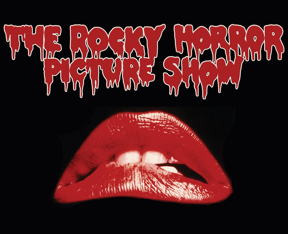 The Rocky Horror Picture Show graphic featuring dripping letters and a pair of red lips.