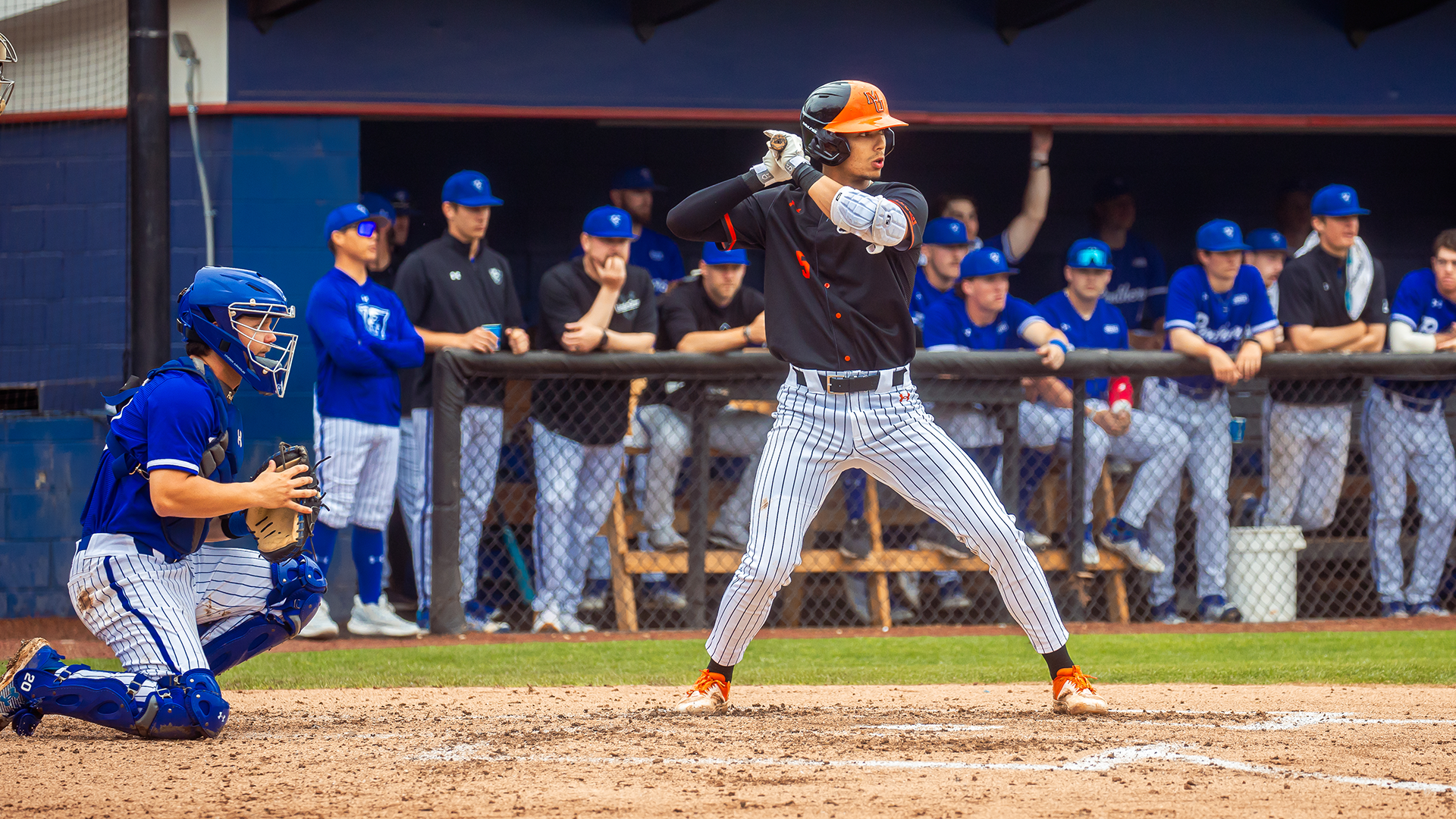 A Mercer baseball player at bat.