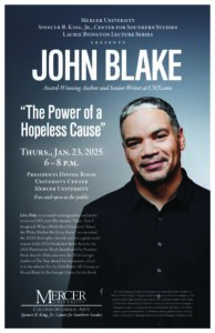 Promotional poster for John Blake as the speaker for the Byington Lecture.