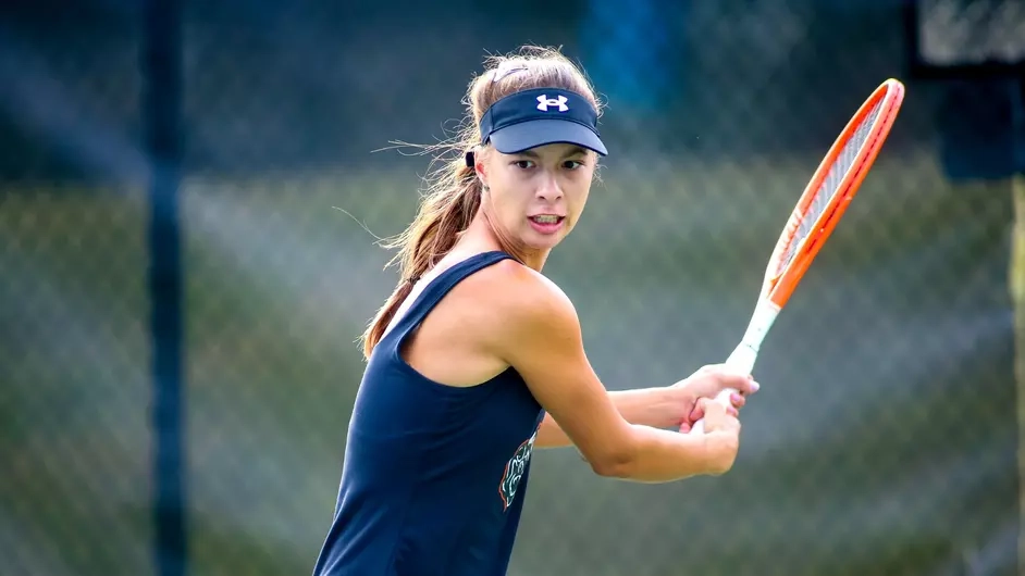 Mercer women's tennis player during a match.