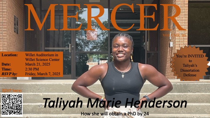 Invitation to Taliyah Marie Henderson's dissertation defense.