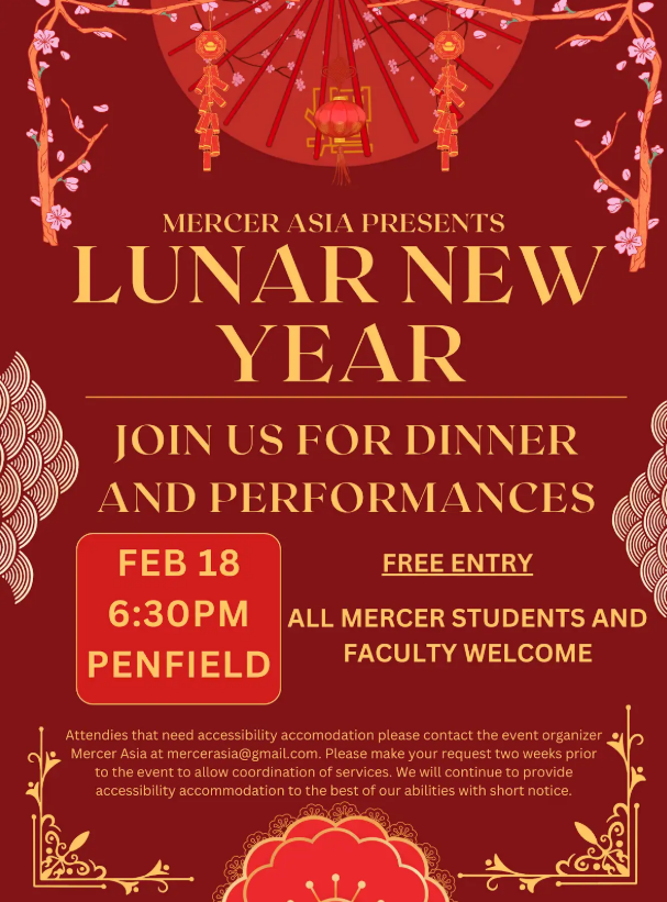 Promotional flyer for Mercer Asia's Lunar New Year dinner and performances.