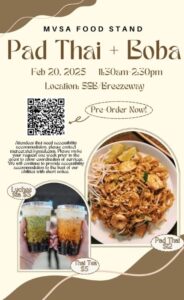 Promotional poster for the MVSA Pad Thai and Boba food stand.