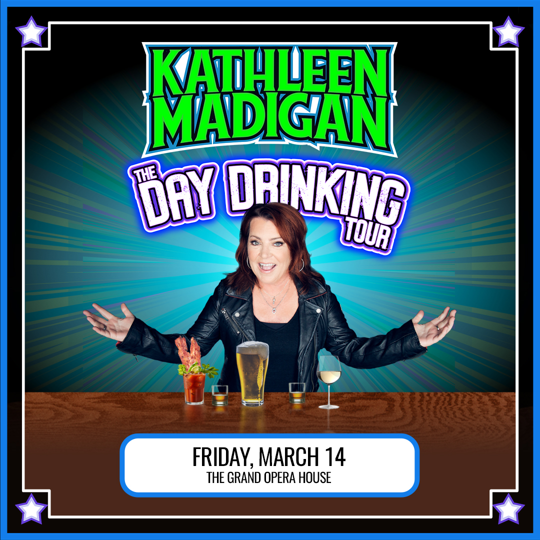 Promotional poster for Kathleen Madigan, The Day Drinking Tour.