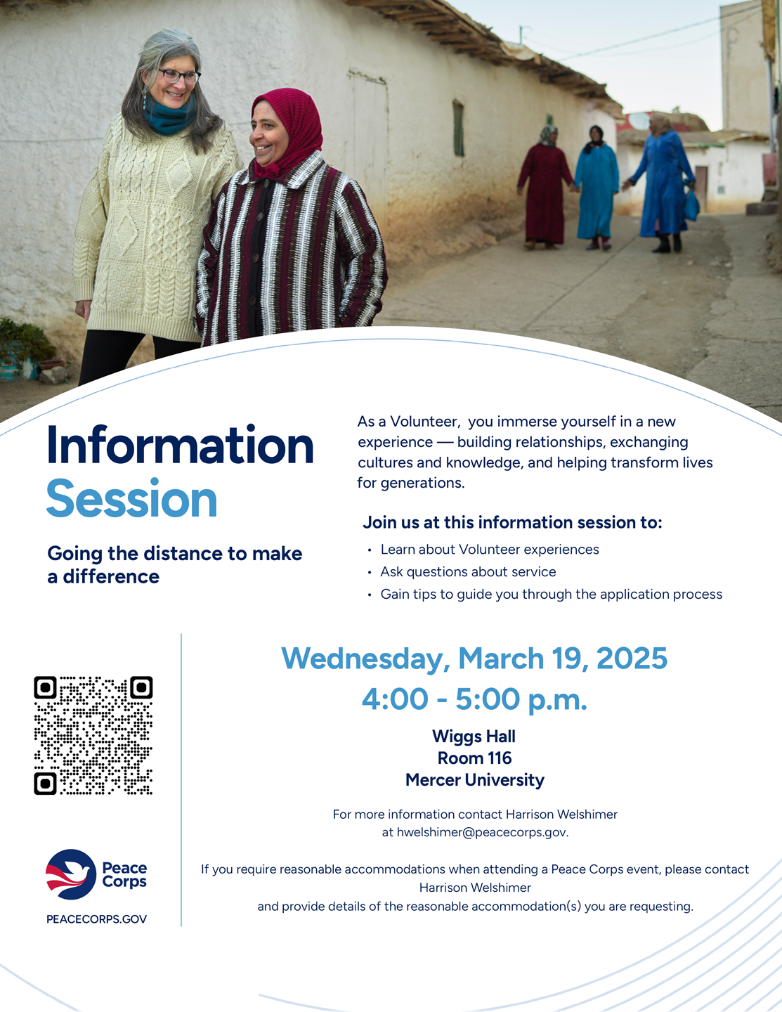 Promotional flyer for a Peace Corps information session.