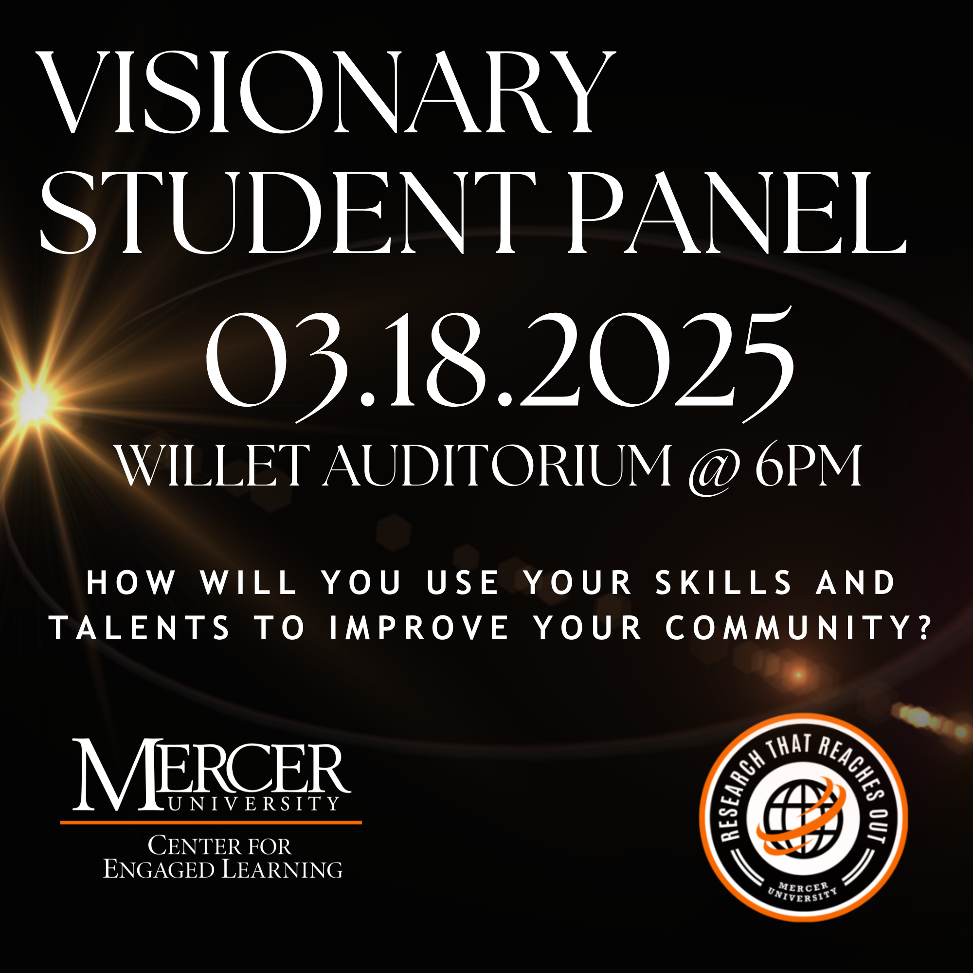 Promotional image for the Visionary Student Panel event on March 18, 2025.