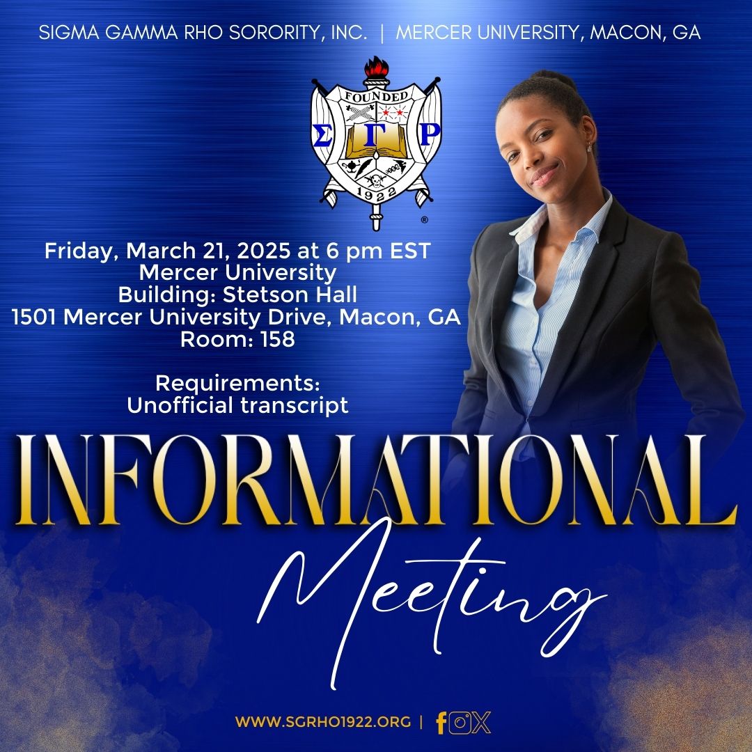 Promotional graphic for an informational meeting for Sigma Gamma Rho.