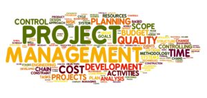 Word cloud featuring the words "project" and "management" and other related words.