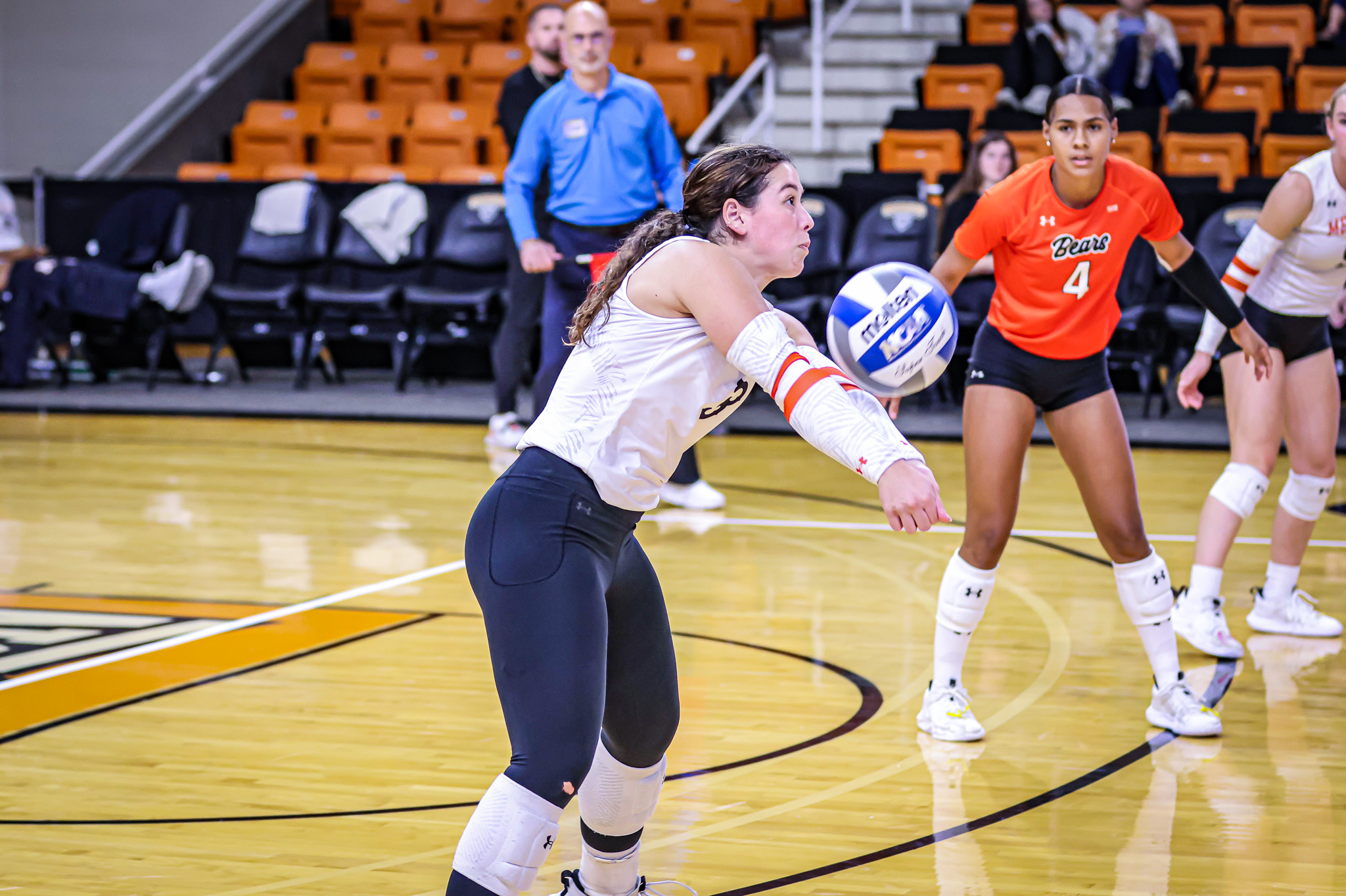 A Mercer volleyball player during a match.