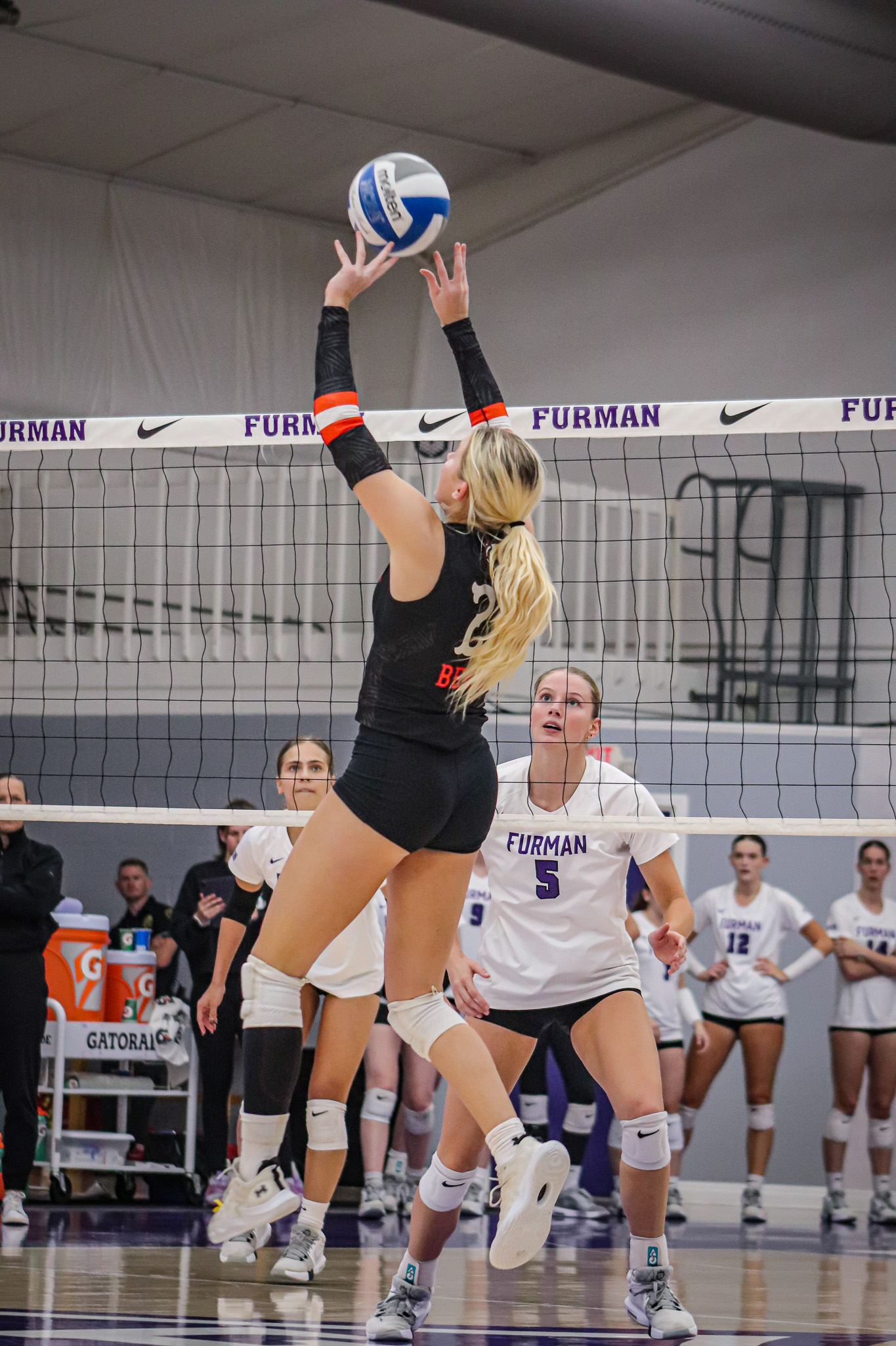 A Mercer volleyball player during a match.