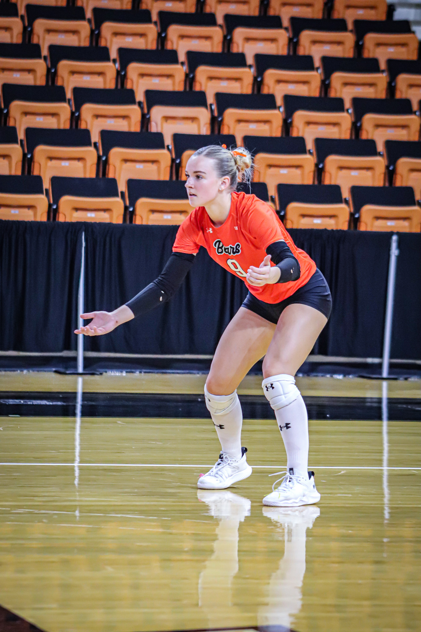 A Mercer volleyball player during a match.