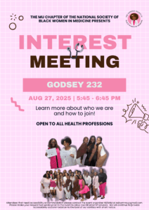 Promotional flyer for an interest meeting for the National Society of Black Women in Medicine.