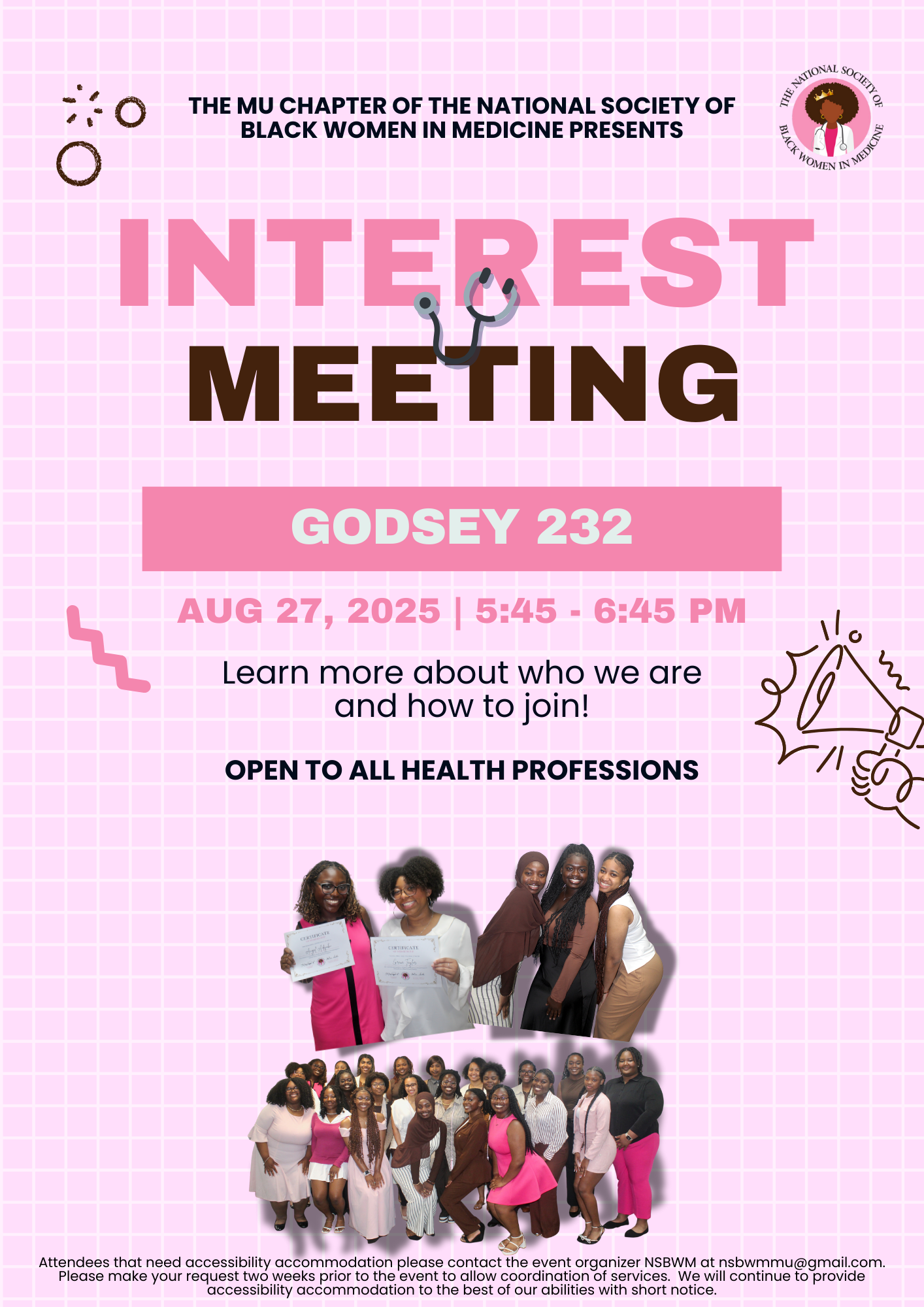 Promotional flyer for an interest meeting for the National Society of Black Women in Medicine.