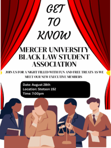 Promotional flyer for a Get to Know event for the Black Law Students Association.