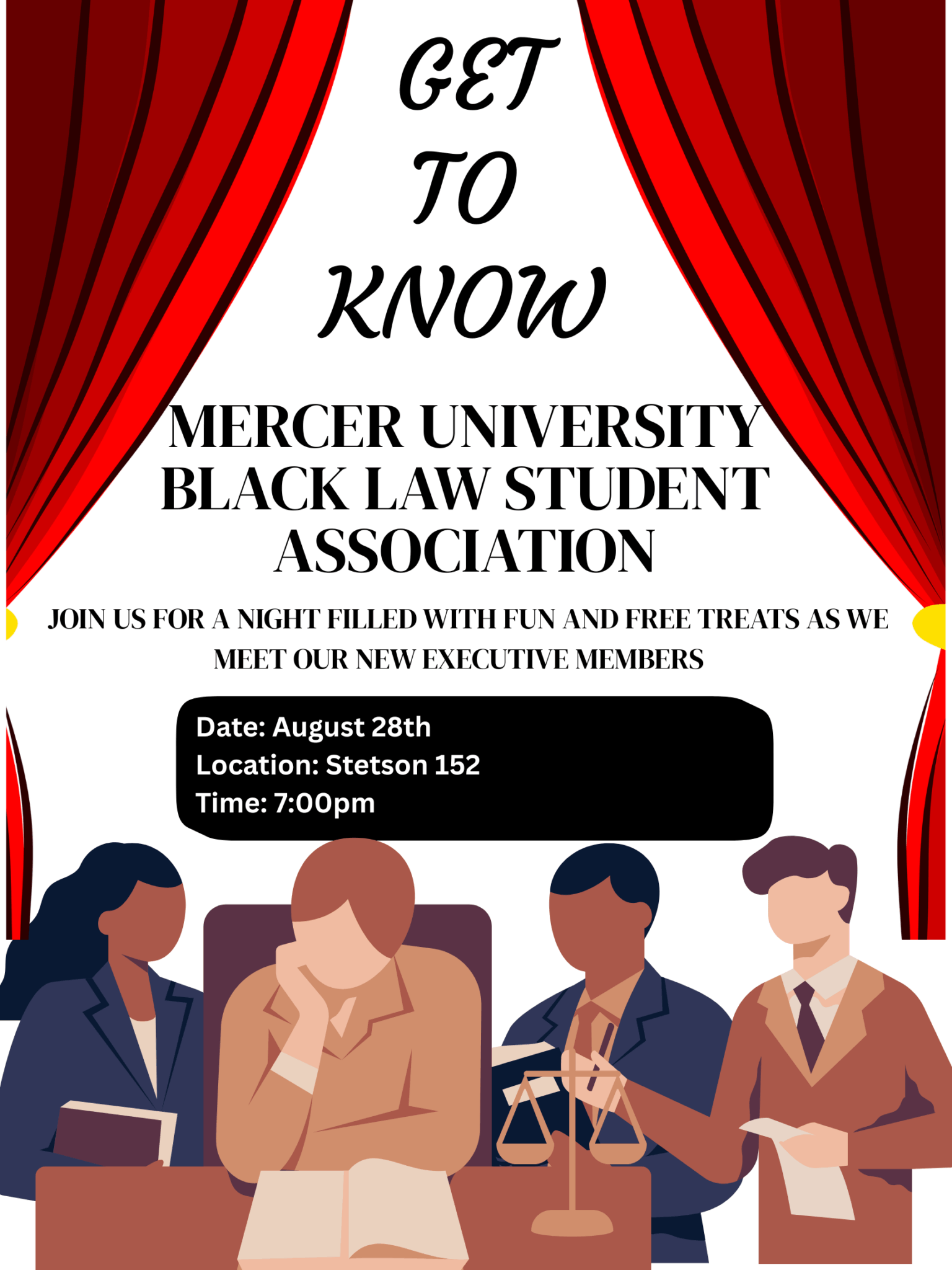 Promotional flyer for a Get to Know event for the Black Law Students Association.