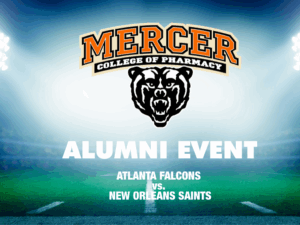 Promotional graphic for Mercer pharmacy alumni event.