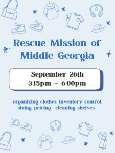 Promotional poster for a volunteer opportunity with Rescue Mission of Middle Georgia.