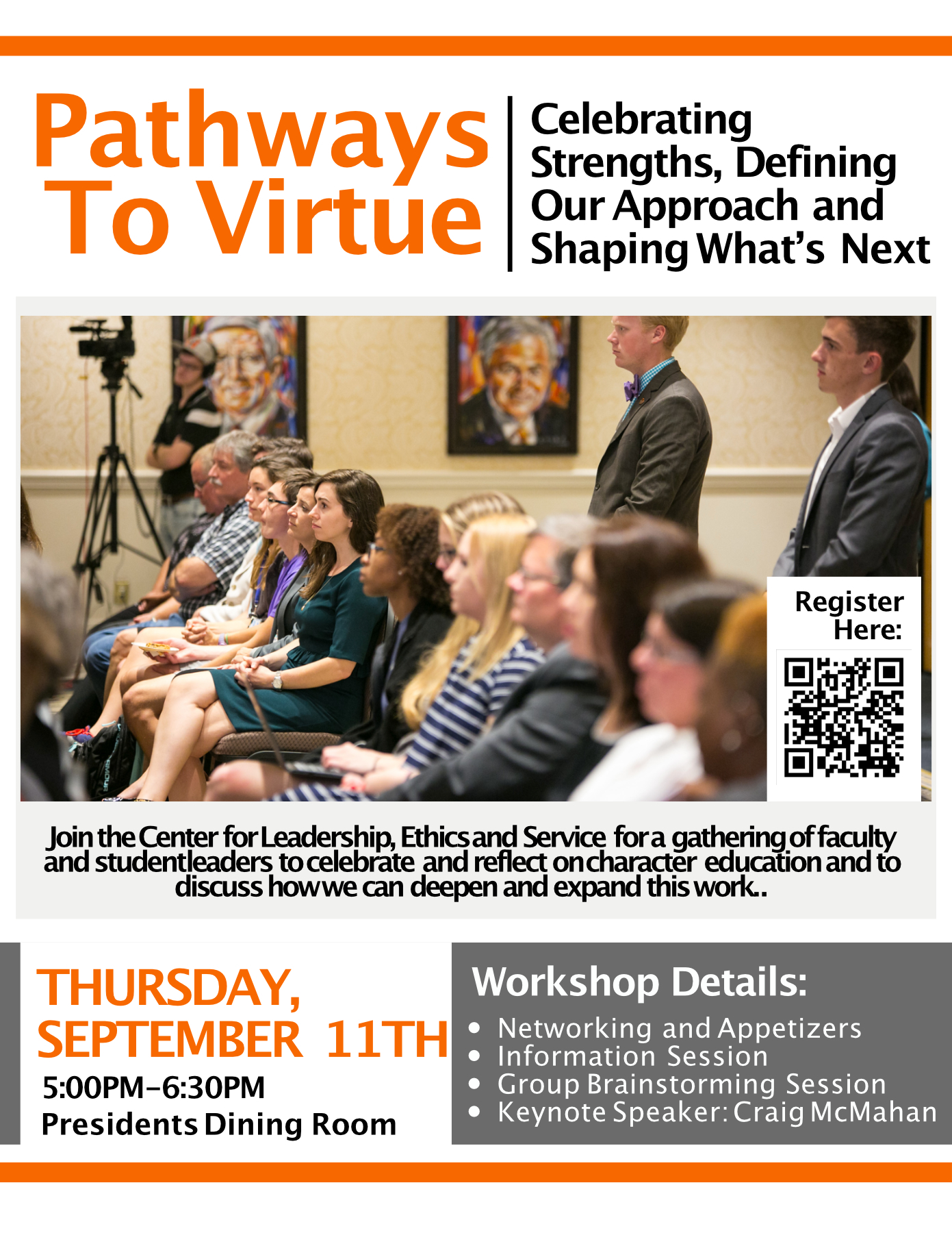 Promotional poster for Pathways to Virtue event.