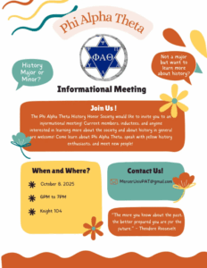 Promotional flyer for Phi Alpha Theta informational meeting.