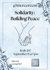 Promotional flyer for Catholic Campus Ministry meeting.