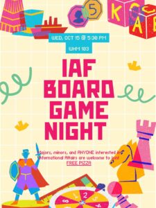 Promotional flyer for IAF Board Game Night