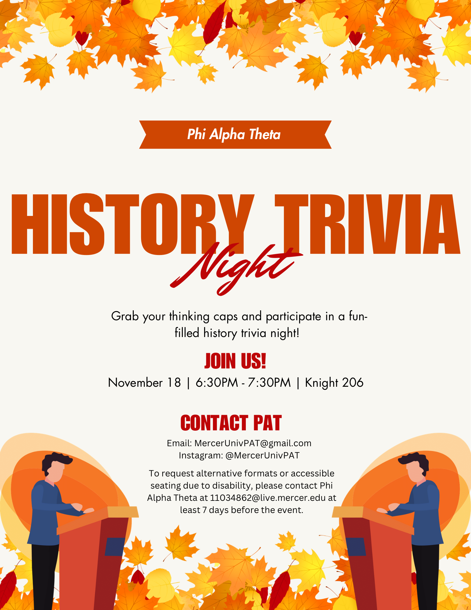 Promotional poster for History Trivia Night.