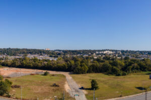 Aerial view of the School of Medicine building site.