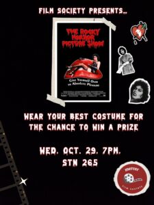 Promotional flyer for a screening of The Rocky Horror Picture Show.