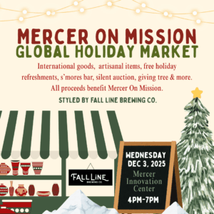 Promotional poster for Mercer On Mission Global Holiday Market.