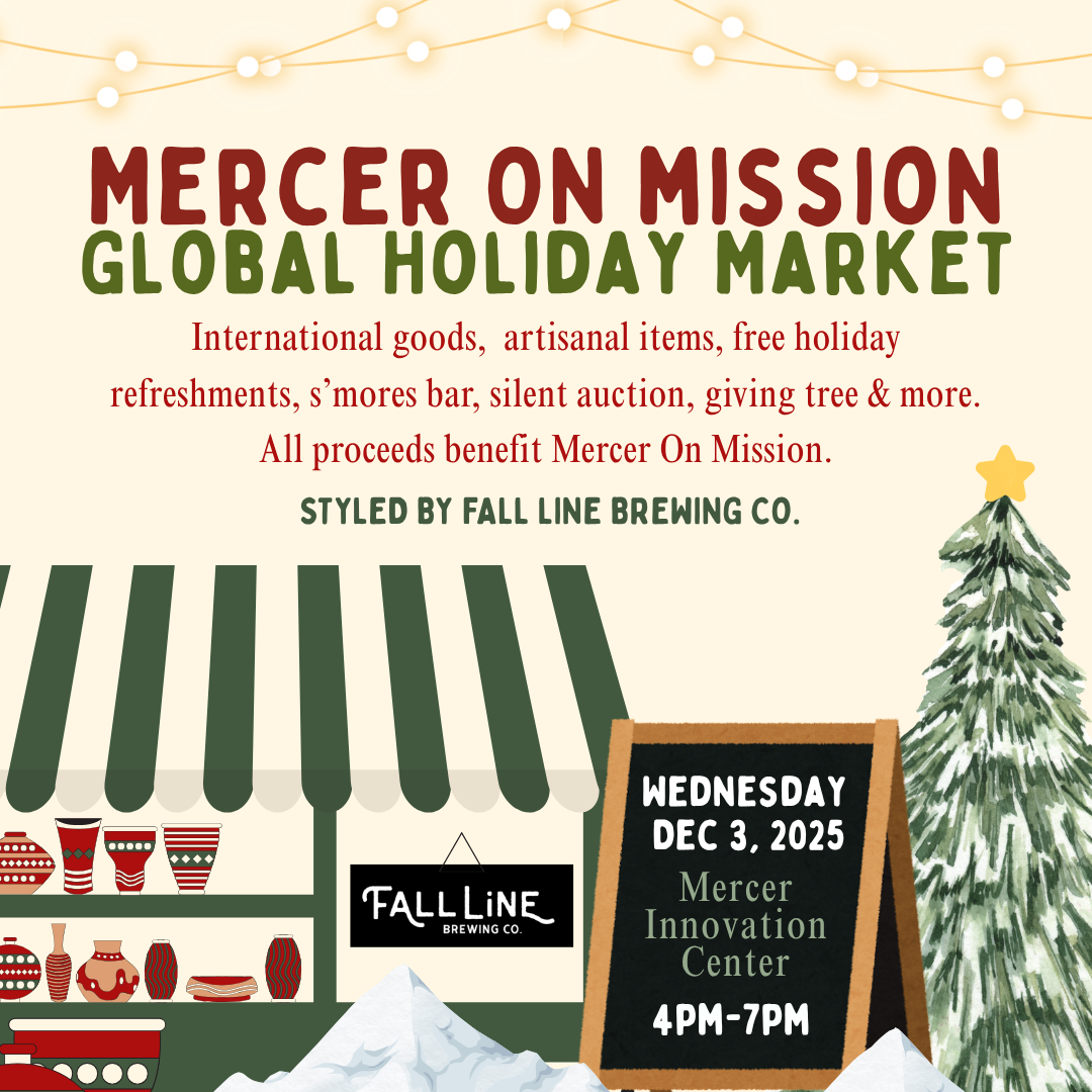 Promotional poster for Mercer On Mission Global Holiday Market.