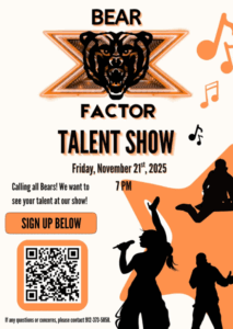 Promotional graphic for Bear Factor Talent Show.