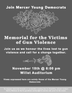 Promotional flyer for a Memorial for the Victims of Gun Violence.