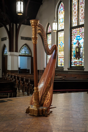 A harp on stage.