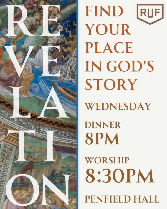Promotional poster for RUF dinner and worship.