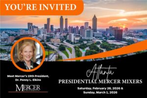 Promotional graphic for Mercer alumni mixer.