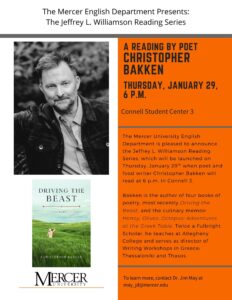Promotional poster for Christopher Bakken event.