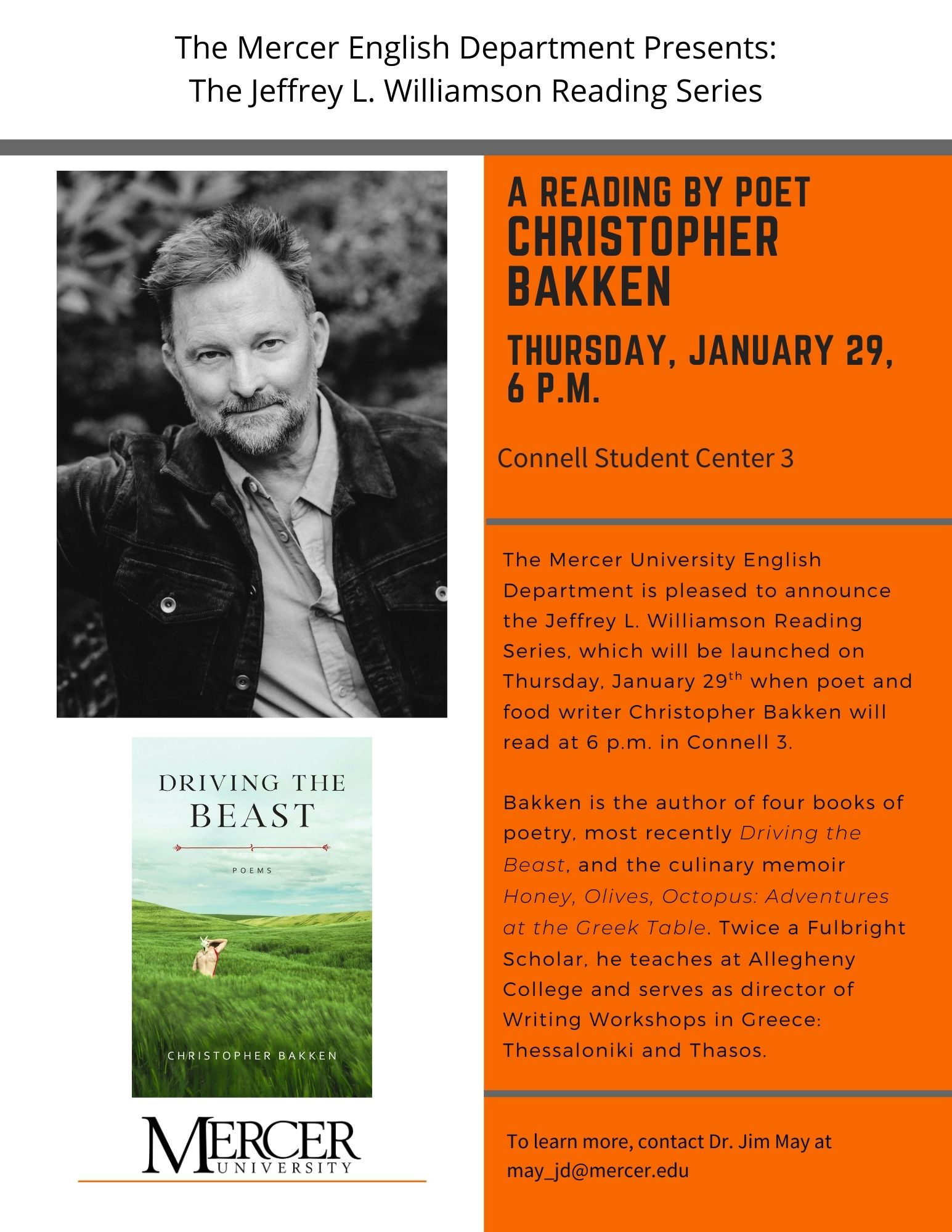 Promotional poster for Christopher Bakken event.
