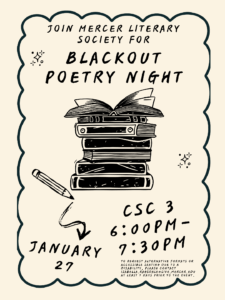 Promotional flyer for blackout poetry night.