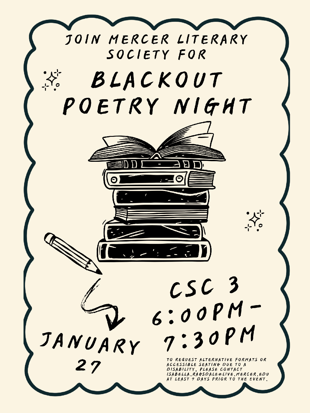 Promotional flyer for blackout poetry night.