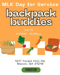 Promotional poster for MLK Day of Service with Backpack Buddies.