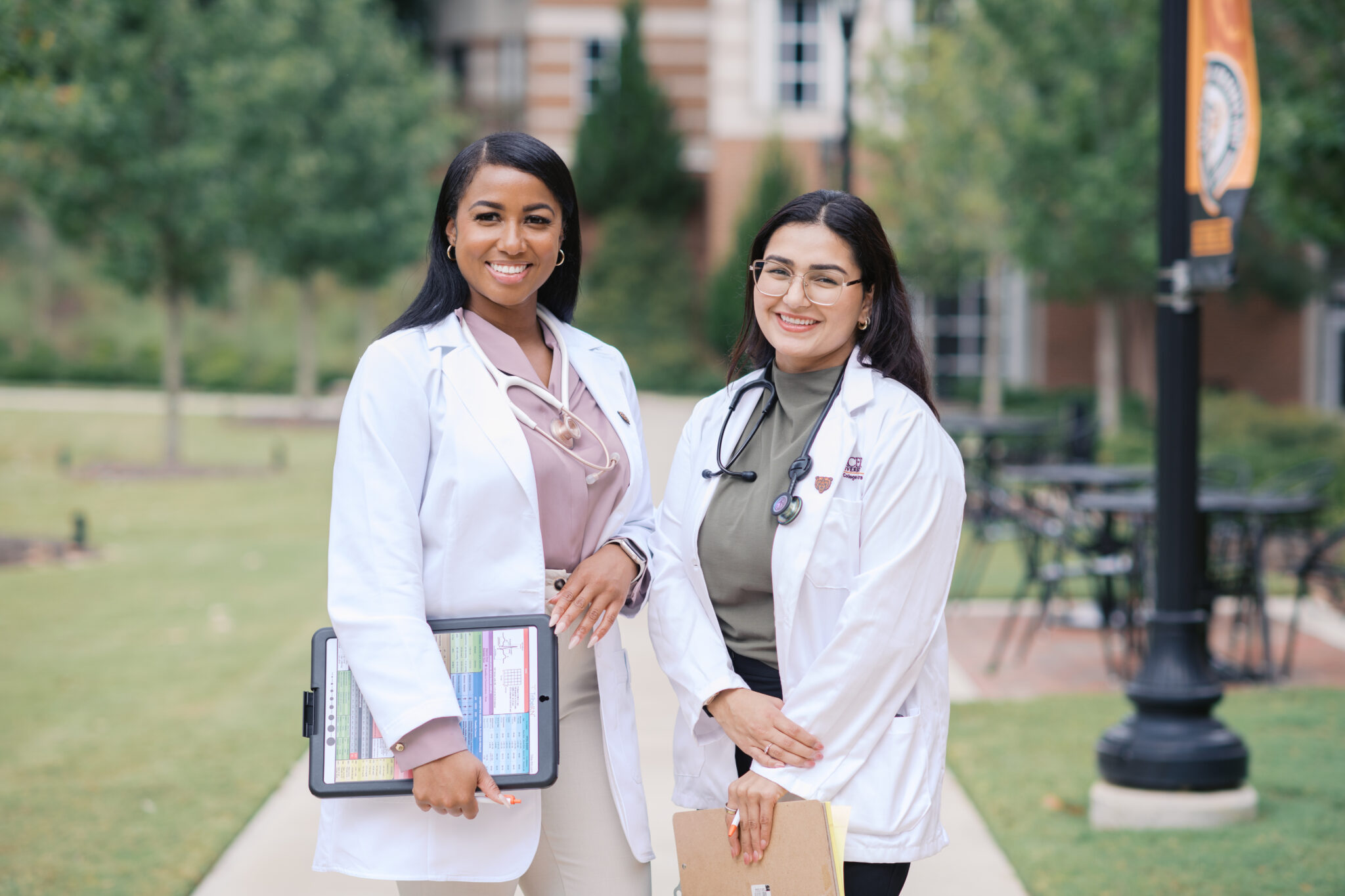 Two nursing students on Mercer's Atlanta campus.