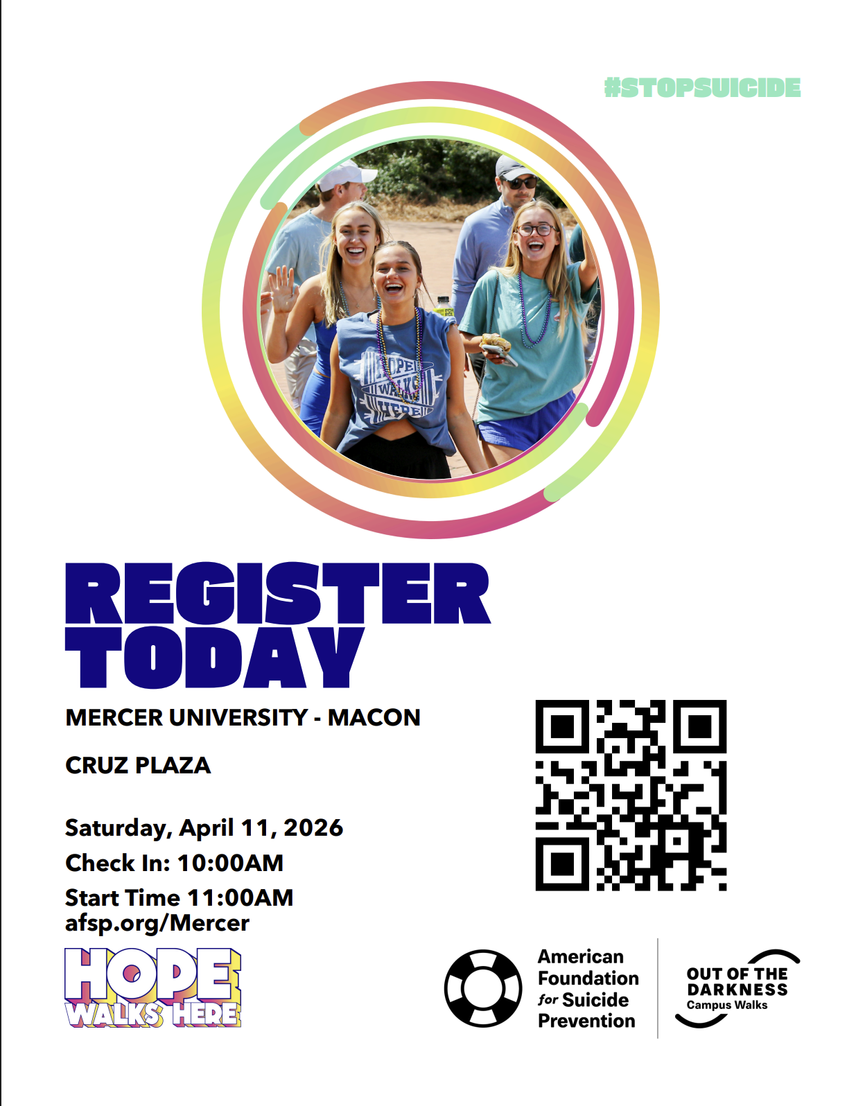 Flyer promoting Out of the Darkness Suicide Prevention Walk.