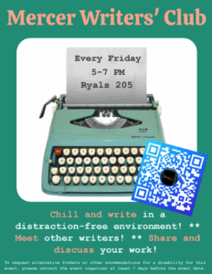 Promotional flyer for Mercer Writers' Club.