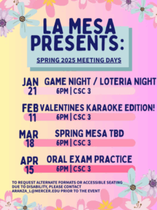 Promotional poster for La Mesa meetings.