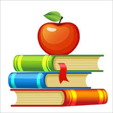 Graphic of an apple stacked on three books.