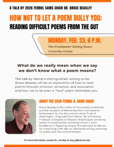 Promotional flyer for How Not to Let a Poem Bully You talk with Bruce Beasley.